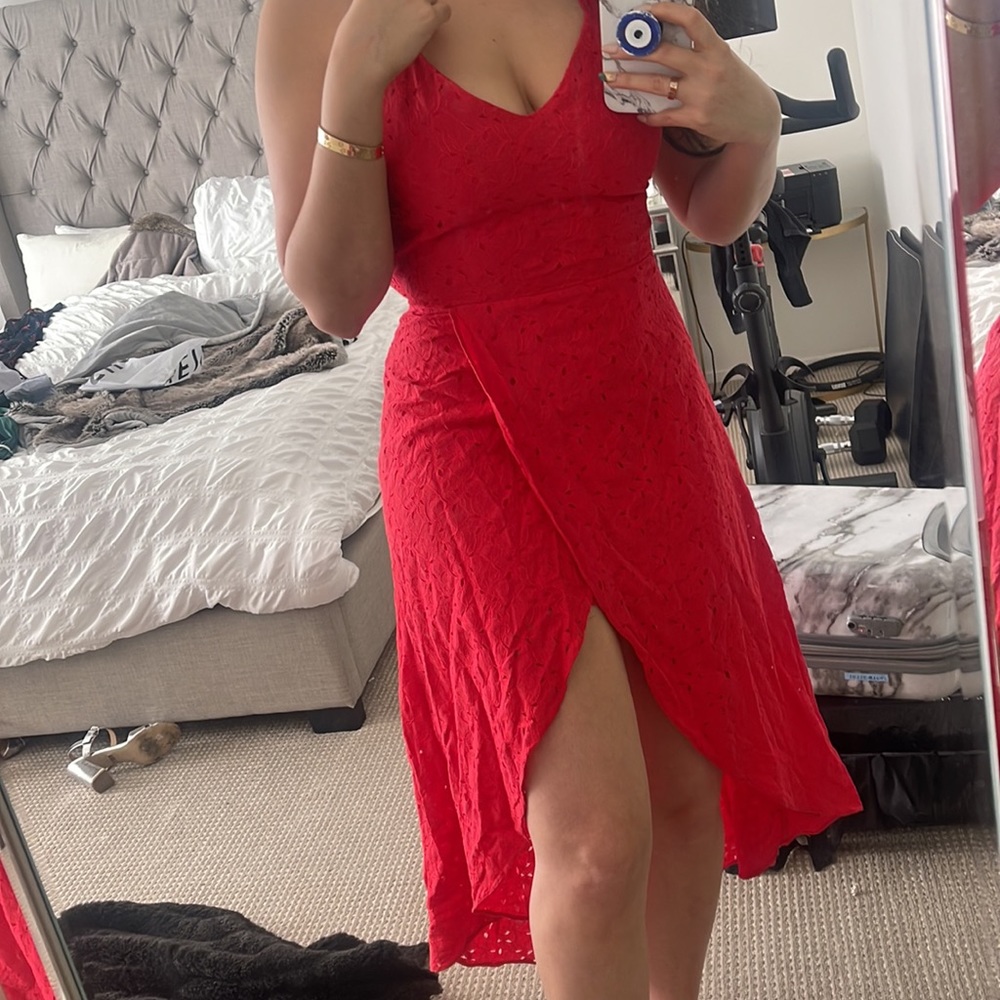 JOA red lace midi summer dresss | size M
